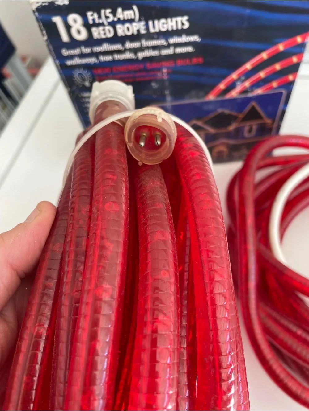 Red Rope Christmas Lights Bundle 18 feet each - Set of 2